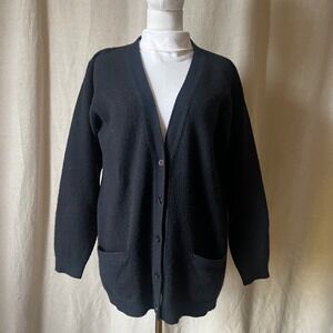 Vintage Katherine O'Neil Black 100% Cashmere Cardigan Sweater Size M Classic